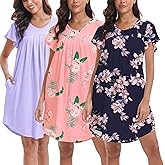 FEREMO 3 Pack Plus Size Nightgowns for Women Pleated Night Gowns Short Sleeve Sleepwear S-XXXL