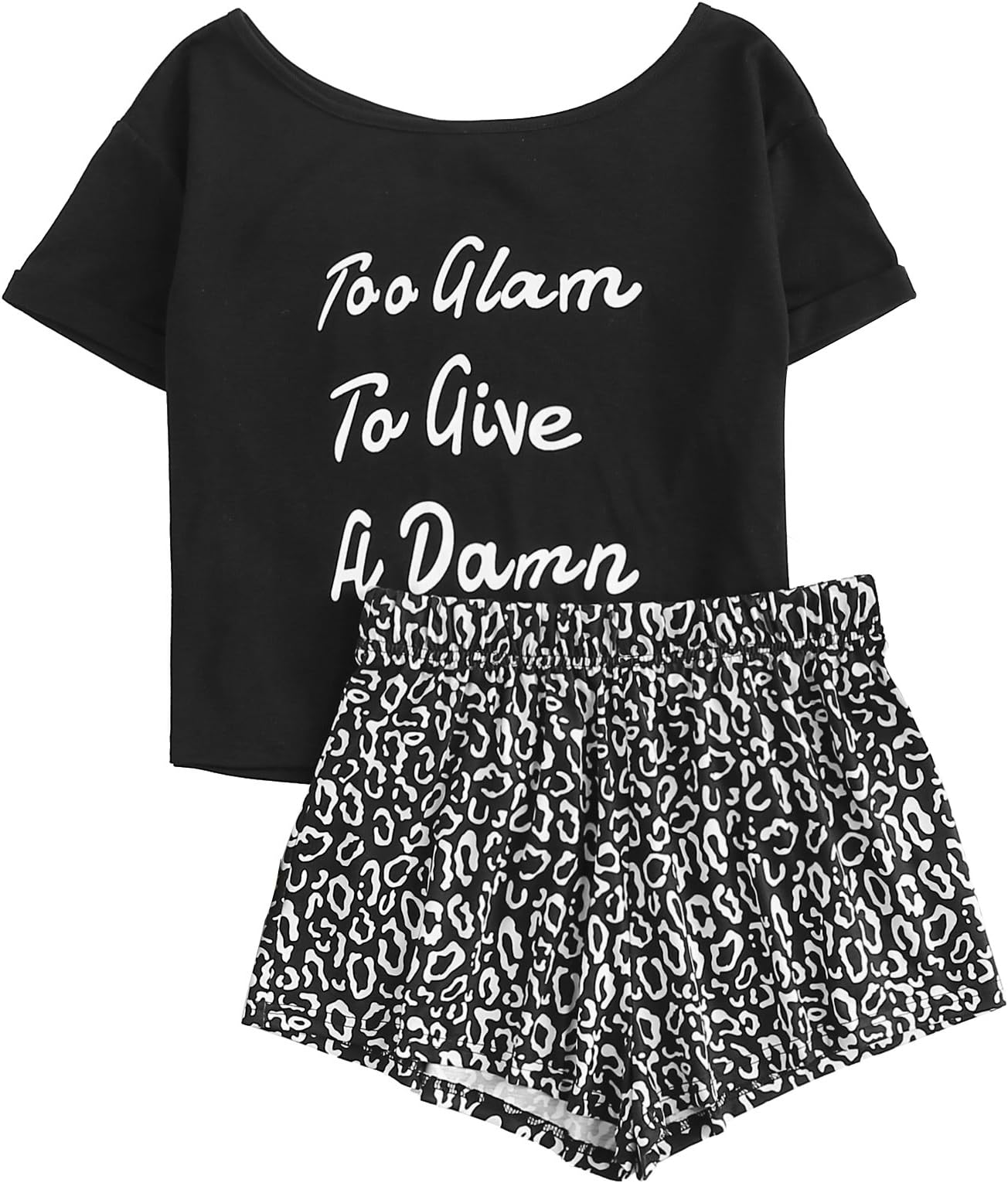 DIDK Women's Cute Cartoon Print Tee and Shorts Pajama Set