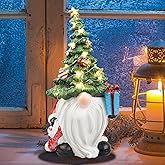 Lighted Christmas Tree Gnome Decoration -11 Inch Resin Xmas Gnomes Figurine Light Up for Holiday Winter Indoor Home Table Decor