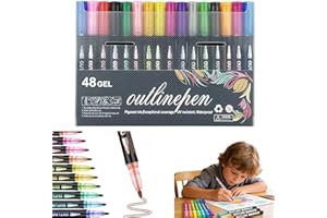 Dreamy Sparkle Dual-Line Contour Pen Set - 12/24/36/48 Colors Self-Outlining Glitter & Metallic Markers, 2mm Precision Tip, Q