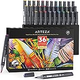 ARTEZA Alcohol Markers Set of 36 Tropical Tones, Medium Chisel and Brush Nib, Dual Tip Brush Markers for Drawing and Sketching
