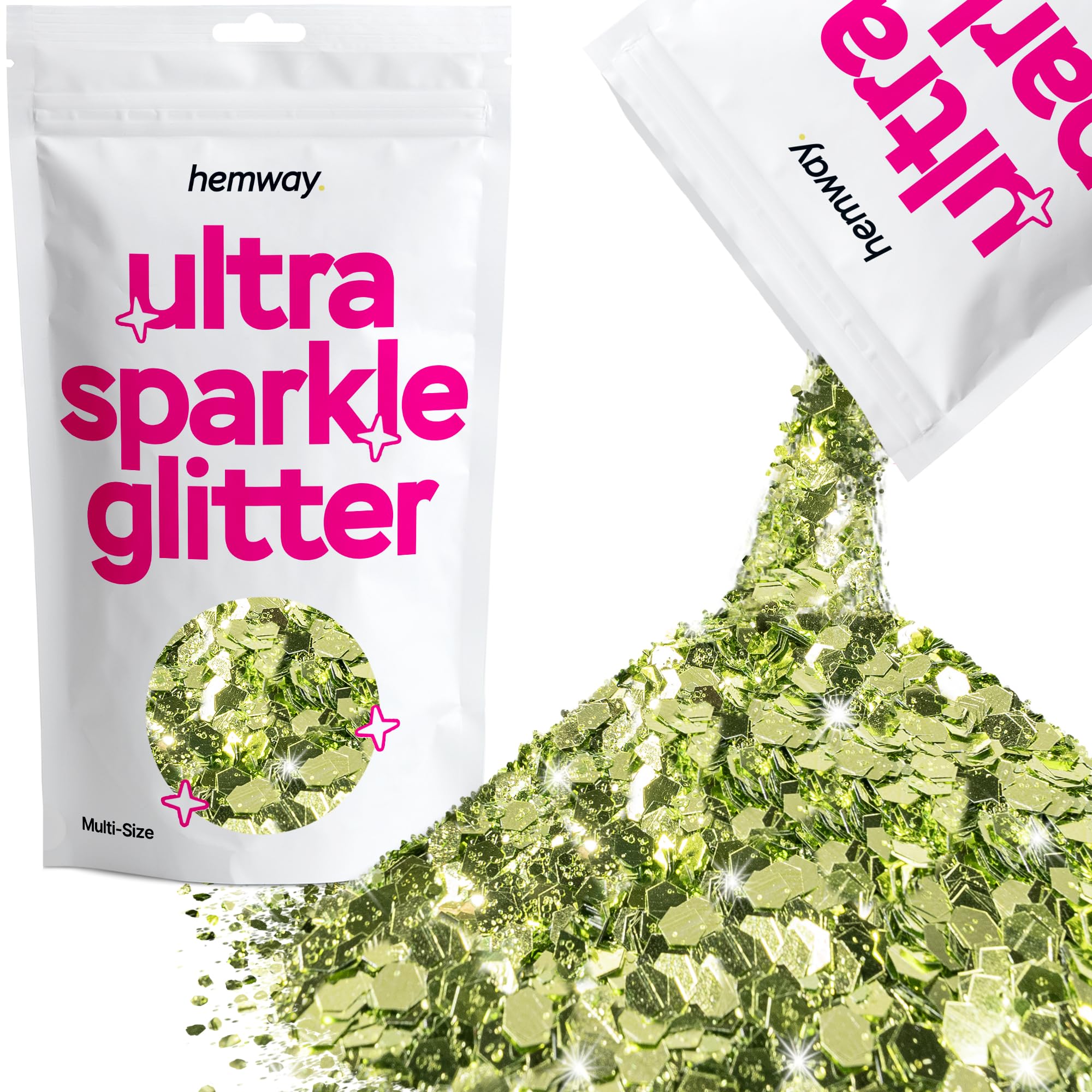 Hemway Ultra Sparkle Glitter Olive Green 100g Multi Size | Glitter for Arts & Craft, Makeup, Nail Art, Crafting, Card Making, Sparkle Decoration