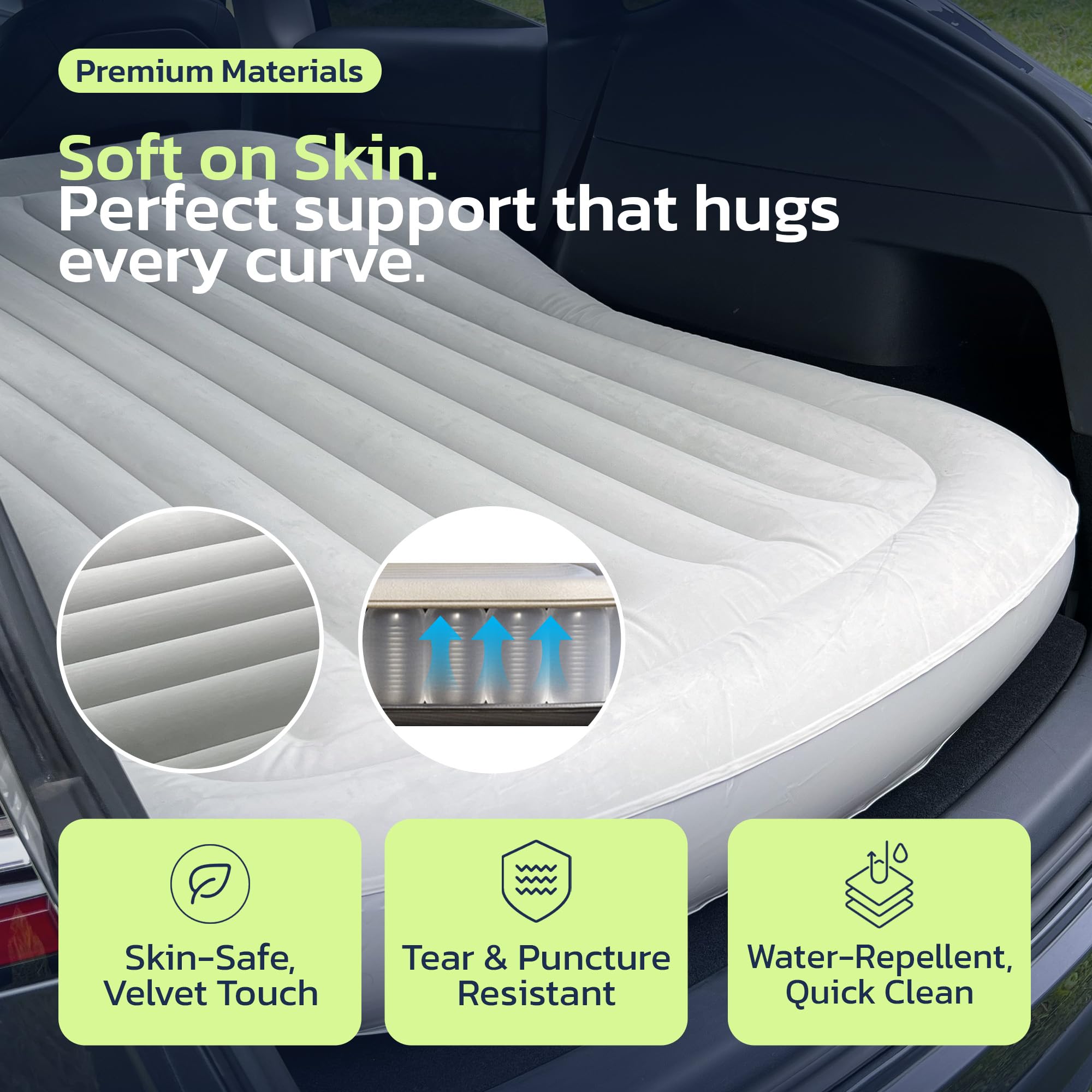 Woowind Inflating Air Mattress Compatible withTesla Model Y Self (2020–2025, Juniper) 2-Person Car Camping Inflatable Bed for Trunk/Back Seat Folded, Built-in 12V Pump with Auto-Stop