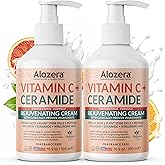 Alozera Vitamin C Body Lotion with Ceramides & Stem Cells, Anti-Aging Moisturizing Body Cream for Noticeably Brightening & Visibly Even Skin Tone, Lightweight, Fragrance Free, 16.9 oz, 2 Pack