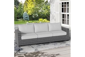 ABCASA Wicker Patio Sofa, 3 Seats Extra Large Outdoor Couch with Comfortable 4.72'' Thick Cushions,Deep Seat Patio Sofas Set for Porch, Deck, Backyard, Sunroom, Garden,Grey