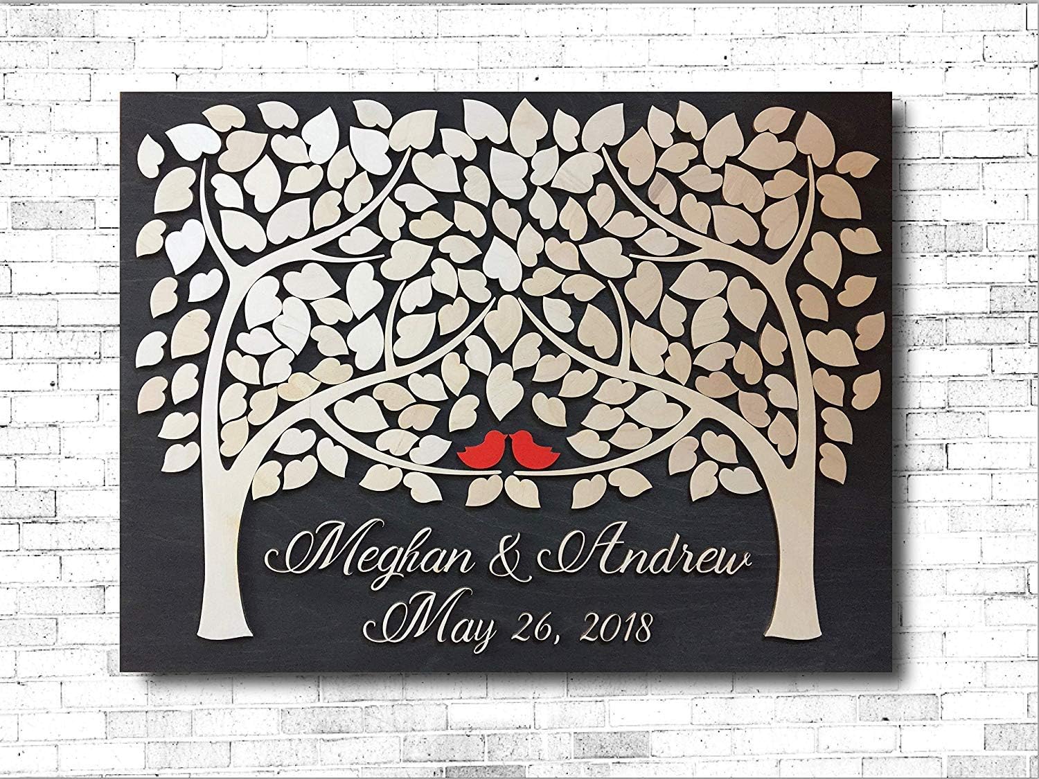 40 x 50 cm Alternative Arbre de Vie Cœurs Décoration de Mariage Unique Livre dor en Bois Cadeau