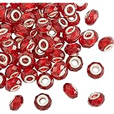 Spritewelry 100pcs Red Glass Beads 14mm European Large Hole Beads Faceted Glass Crystal Valentine Christmas Bead for Bracelet Jewelry Making