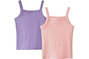 Happy Cherry Girls Tank Tops Pack for 2 Toddler Spaghetti Strap Ribbed Knit Undershirts Kids Cotton Basic Camisole 3-14Y