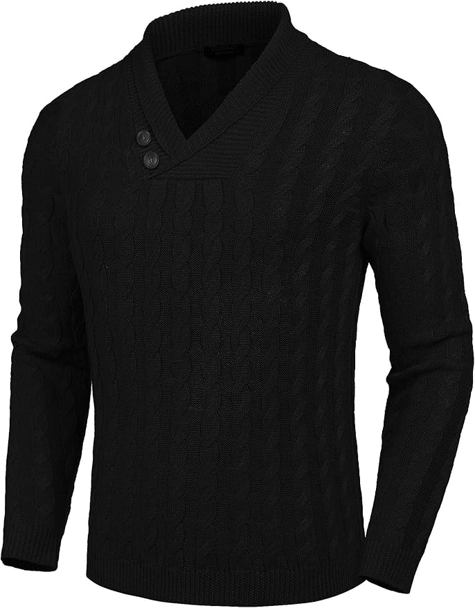 COOFANDY Men's shawl collar pullover long sleeve men's fine knit