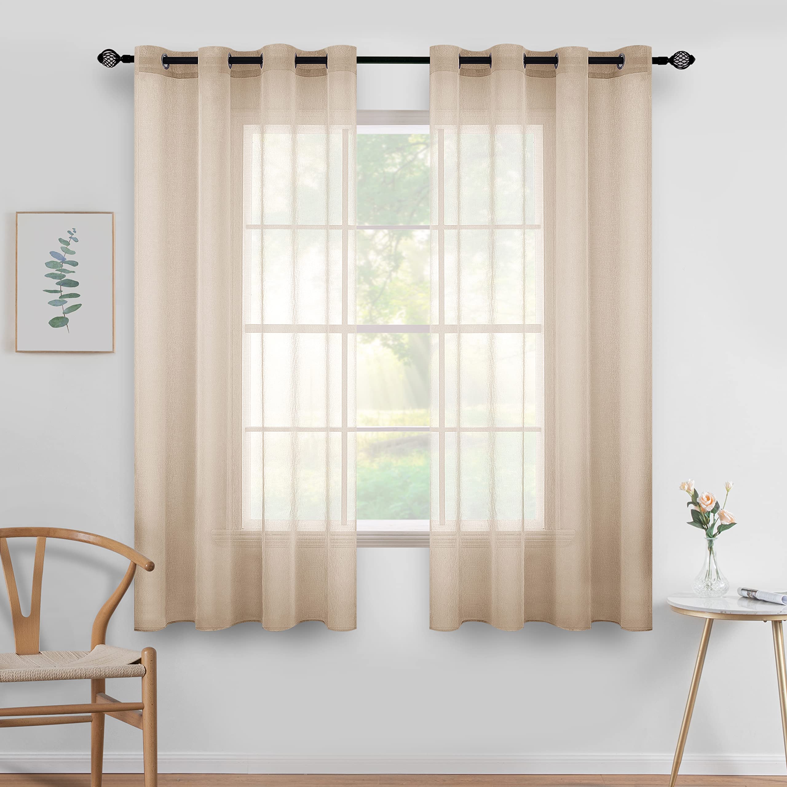 MIULEE 2 Panels Sheer Window Curtains Elegant Window Voile Panels/Drapes/Treatment for Bedroom Living Room 54''W x 57''L Grommet Top Light Khaki