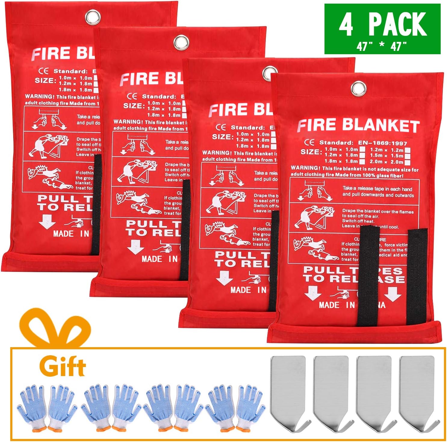 360Tronics Fire Blankets 4Pack 47 x 47 Emergency Survival Fiberglass