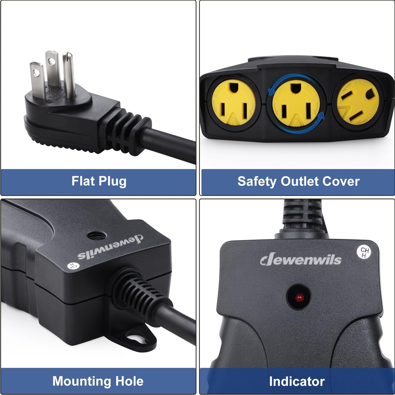DEWENWILS Remote Outlet Power Switch, Outdoor Wireless Remote Control Outlet Kit, Weatherproof 15 AMP Heavy Duty Electrical Plug, 3 Grounded Outlets, 100ft Long Range, UL Listed - - 