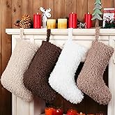 Jamntower Brown Personalized Christmas Stockings 4 Pack 20 Inch Sherpa Farmhouse Christmas Stockings Faux Fur Rustic Neutral Hanging Socks Xmas Gift for Tree Stair Fireplace Party Decor