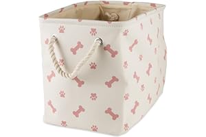 Bone Dry Pet Storage Collection Paw and Bone Print, Small Rectangle, 14x8x9", Rose