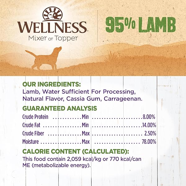 WELLNESS 95% LAMB NATURAL WET GRAIN FREE CANNED DOG FOOD, 13.2-OUNCE CAN (PACK OF 12)
