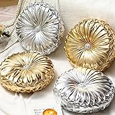 Kathfly Set of 4 Decorative Round Pleated Throw Pillows, Classy Velvet Pumpkin Round Throw Pillows, Decorative Floor Pillow for Bed Chair Home Sofa Decor, 14" Diameter(Gold and Silver)
