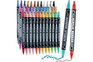 Nauets 36 Colors Waterproof Dual Tip Acrylic Paint Pens, Dot & Fine Tip Premium Coloring Drawing Markers Set for Wood, Rock Painting, Canvas, Glass, Ceramic Surfaces and DIY Crafts Making Art Supplies