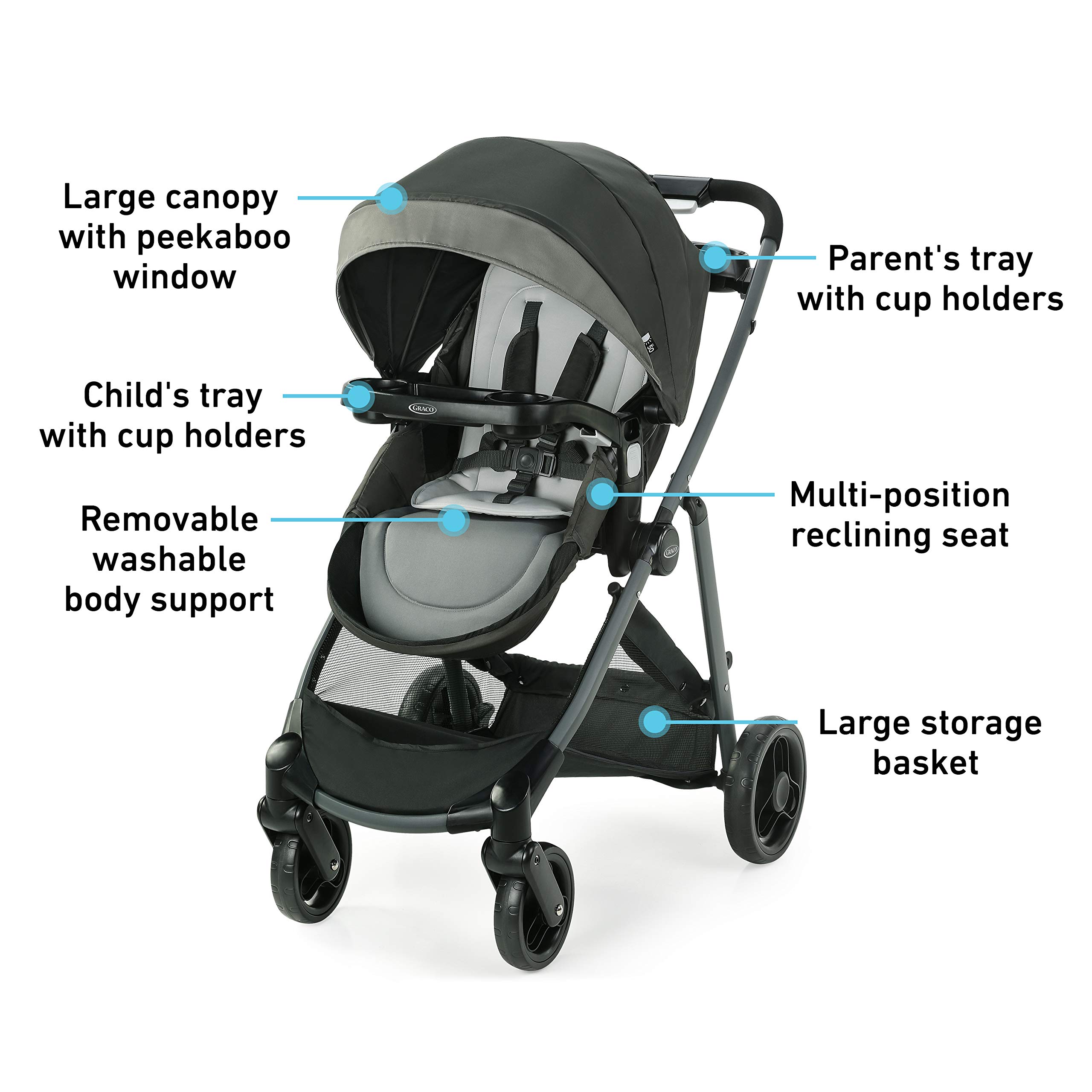 Graco Modes Element LX Stroller | Baby Stroller with Reversible Seat, Extra Storage, Child Tray, One Hand Fold, Tenley