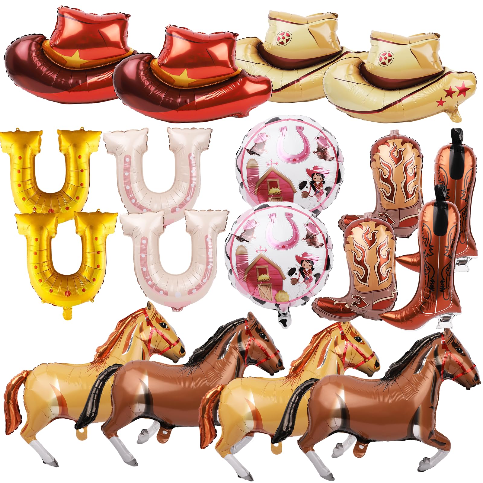 Photo 1 of 18Pcs Western Cowboy Balloons Set, Horse Themed Party Balloons Include Horse Balloons Cowboy Boot and Cowboy Hat for Western Themed Birthday Party Decorations