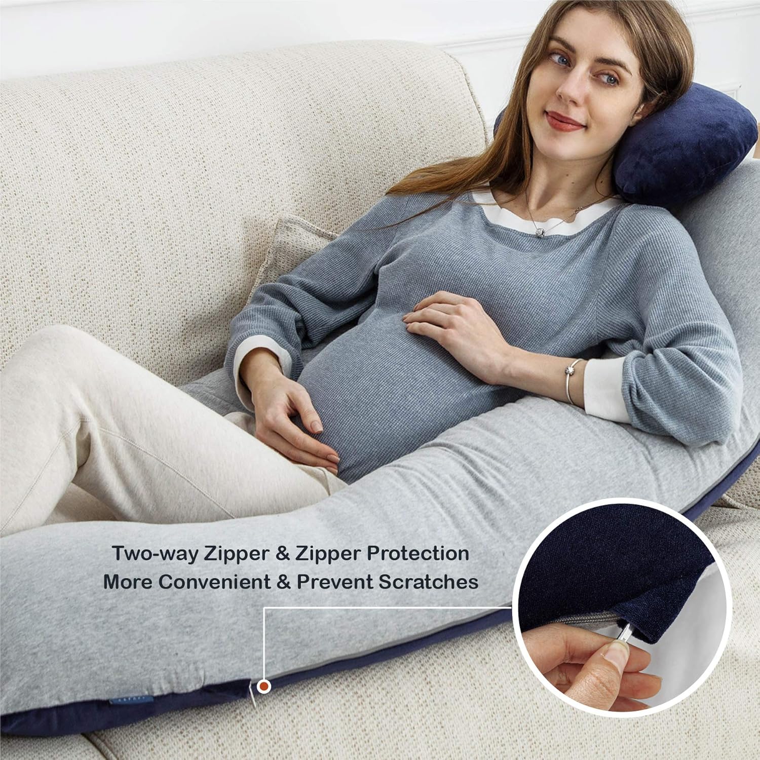 Bbpark Pregnancy Pillow U Shaped - Full Body Cooling Pillow Maternity Support for Sleeping Women - Grey Blue: Kitchen & Dining