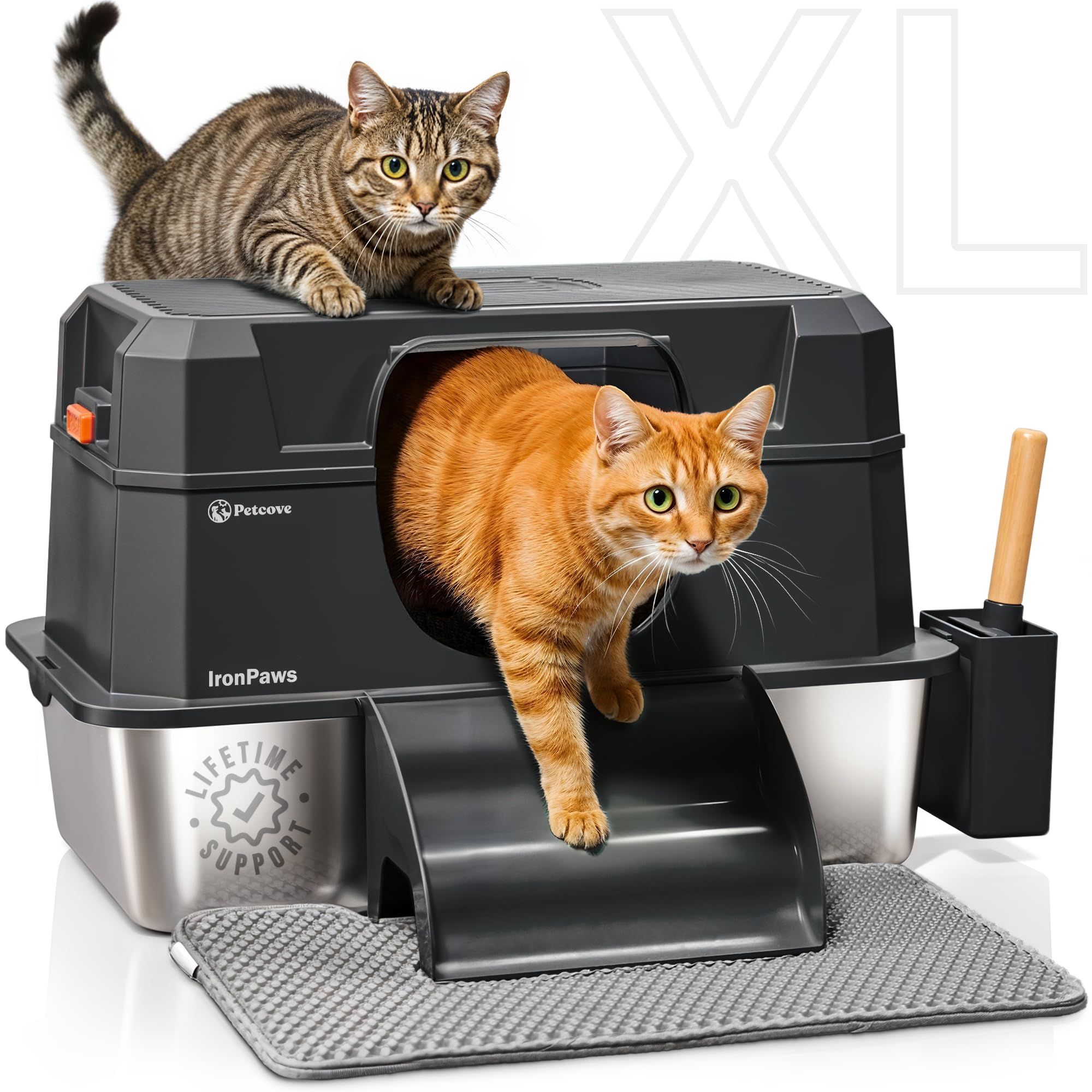 Stainless Steel Cat Litter Box with Lid – XL 3-in-1 Design for Indoor Cats – Stainless Steel Litter Box – Maximum Privacy and Odor Control for Indoor Cats – Black