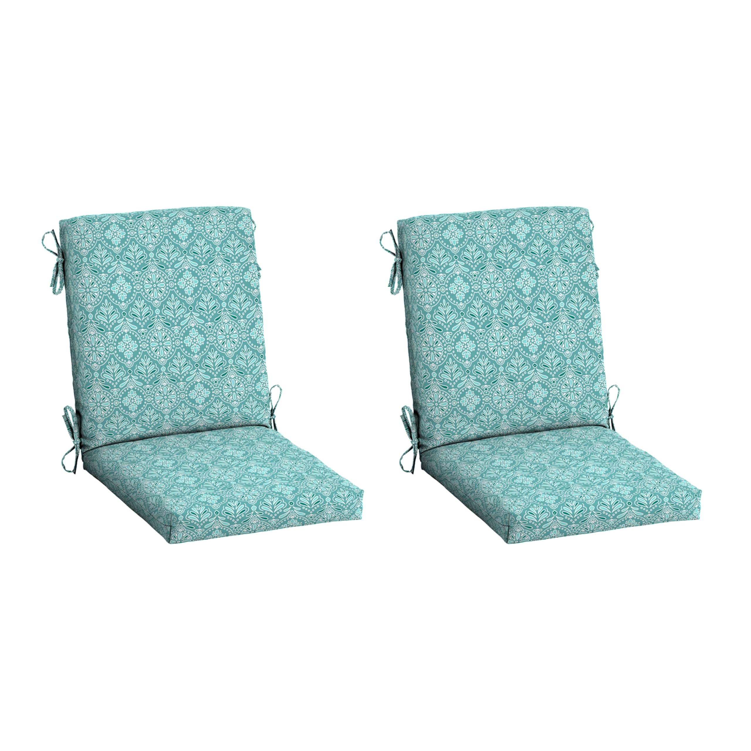 Arden Outdoor Dining Chair Cushion, 2 Pack, 20 x 20, Rain-Proof, Fade Resistant, Turquoise Daphne Medallion