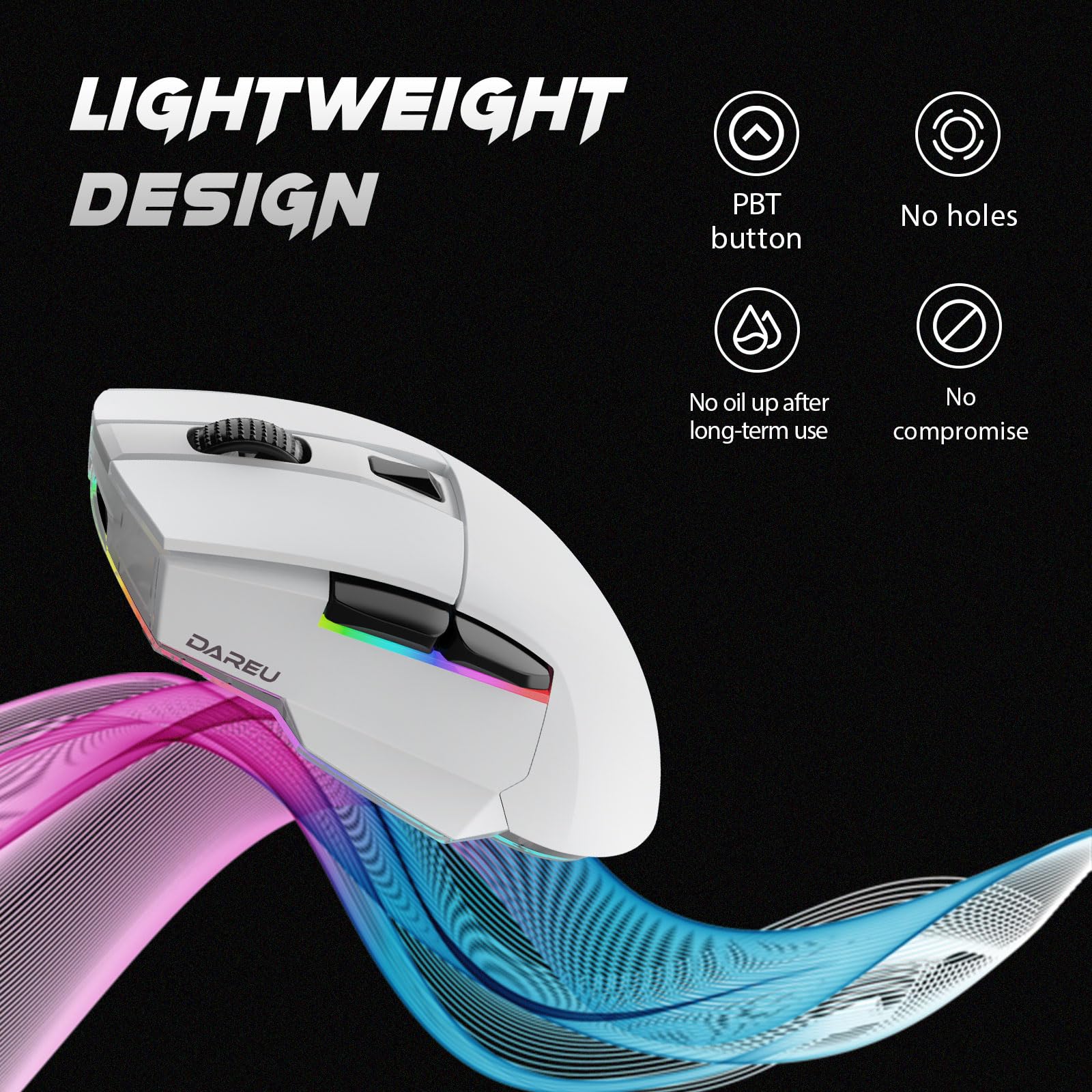 DAREU A955 Wireless Gaming Mouse with RGB Charging Dock: Tri-Mode 2.4G/USB-C/BT Mouse Up to 12K DPI Optical Sensor -KBS II Buttons Fully Programmable- 120 Hr Battery