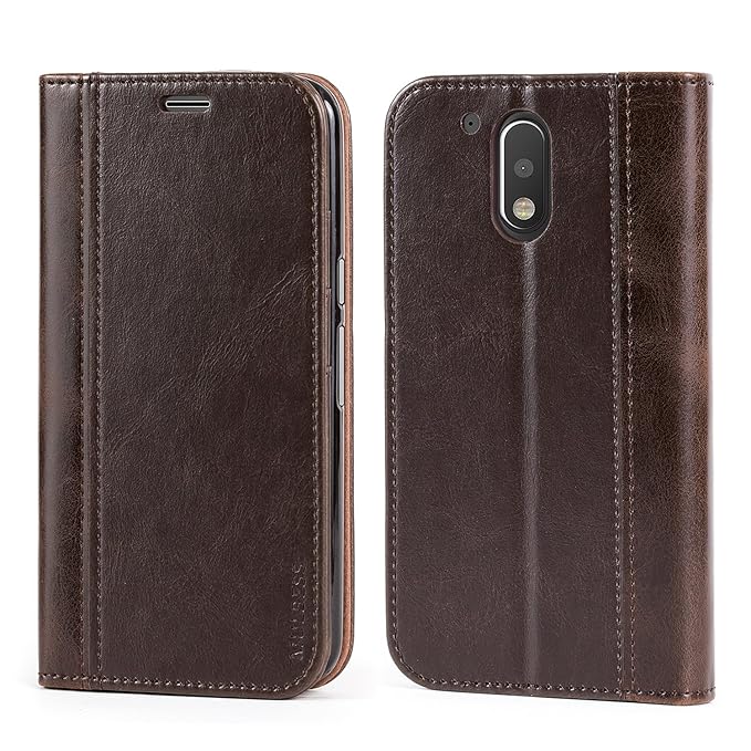 Mulbess Leder Tasche im BookStyle und 3 Kartenfach für Lenovo Motorola Moto G4 / Moto G4 Plus Hülle Flip Case Cover,Schokolad