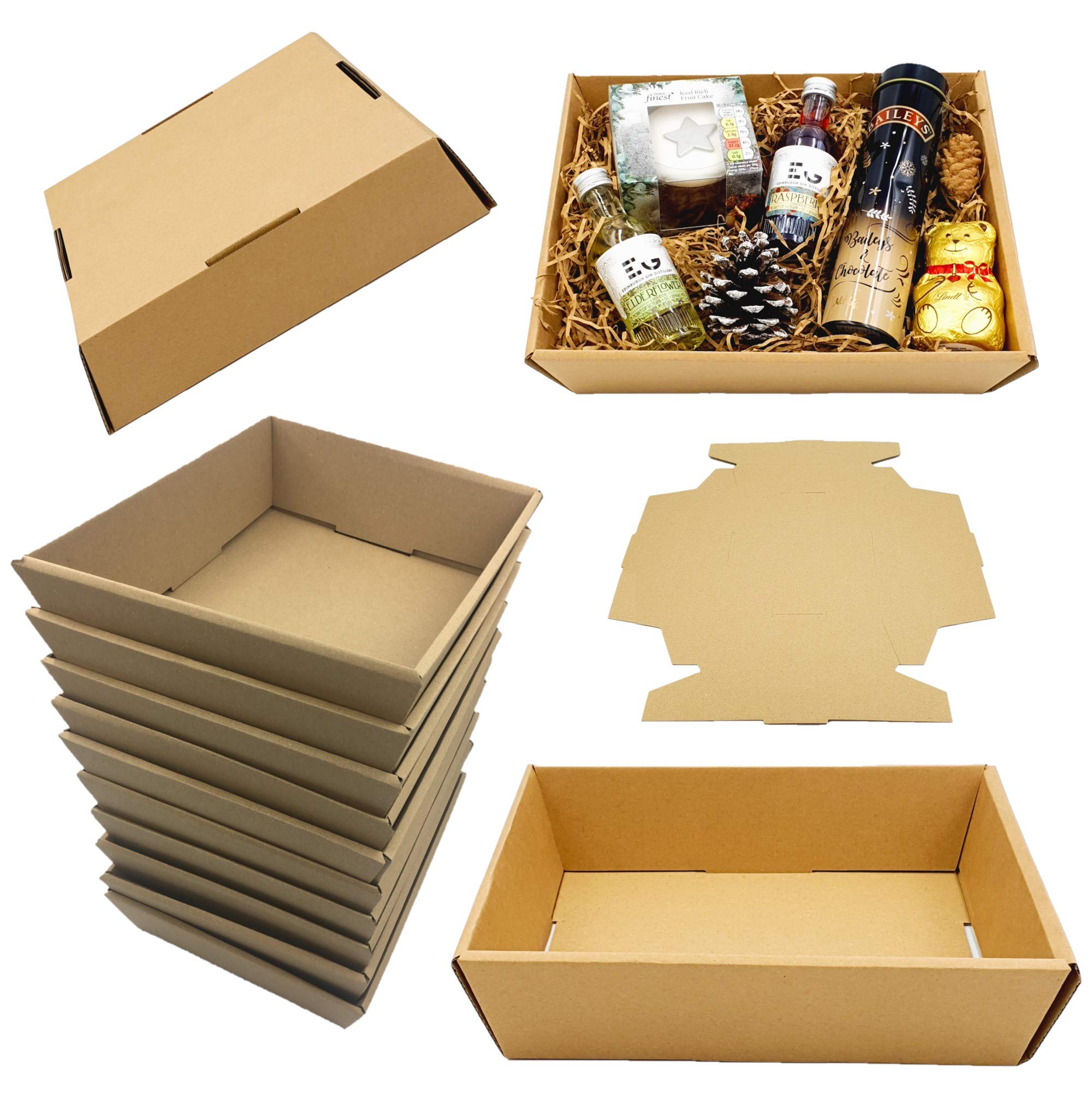 Hamper Tray Cardboard Trays Empty Food, Fruit, Cans, Drinks, Gift Display, Christmas Hampers, Beauty Boxes etc. Made in The UK. Size: 10" Long x 8.8" Wide x 2.4" Deep(10)