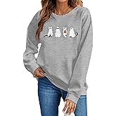 MNLYBABY Halloween Cat Sweatshirt Women Funny Cat Ghost Graphic Shirt Gifts Spooky Long Sleeve Crewneck Shirt Tops