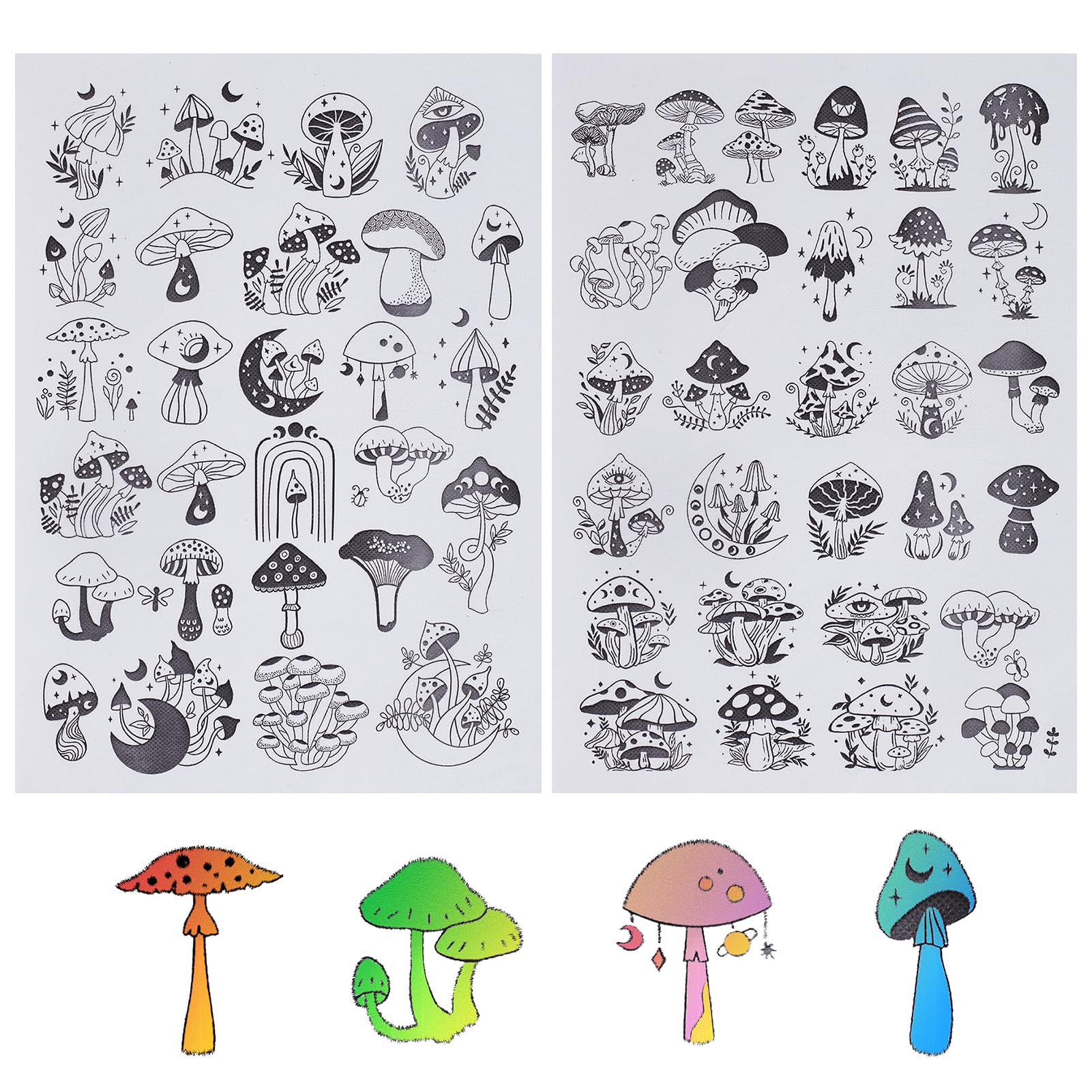 NICENEEDED 56 PCS Water Soluble Hand Sewing Stabilizers, Mushroom Transfer Stick and Stitch Embroidery Papers, Printed Embroidered Stabilizer for Hand Sewing Lovers and Beginners