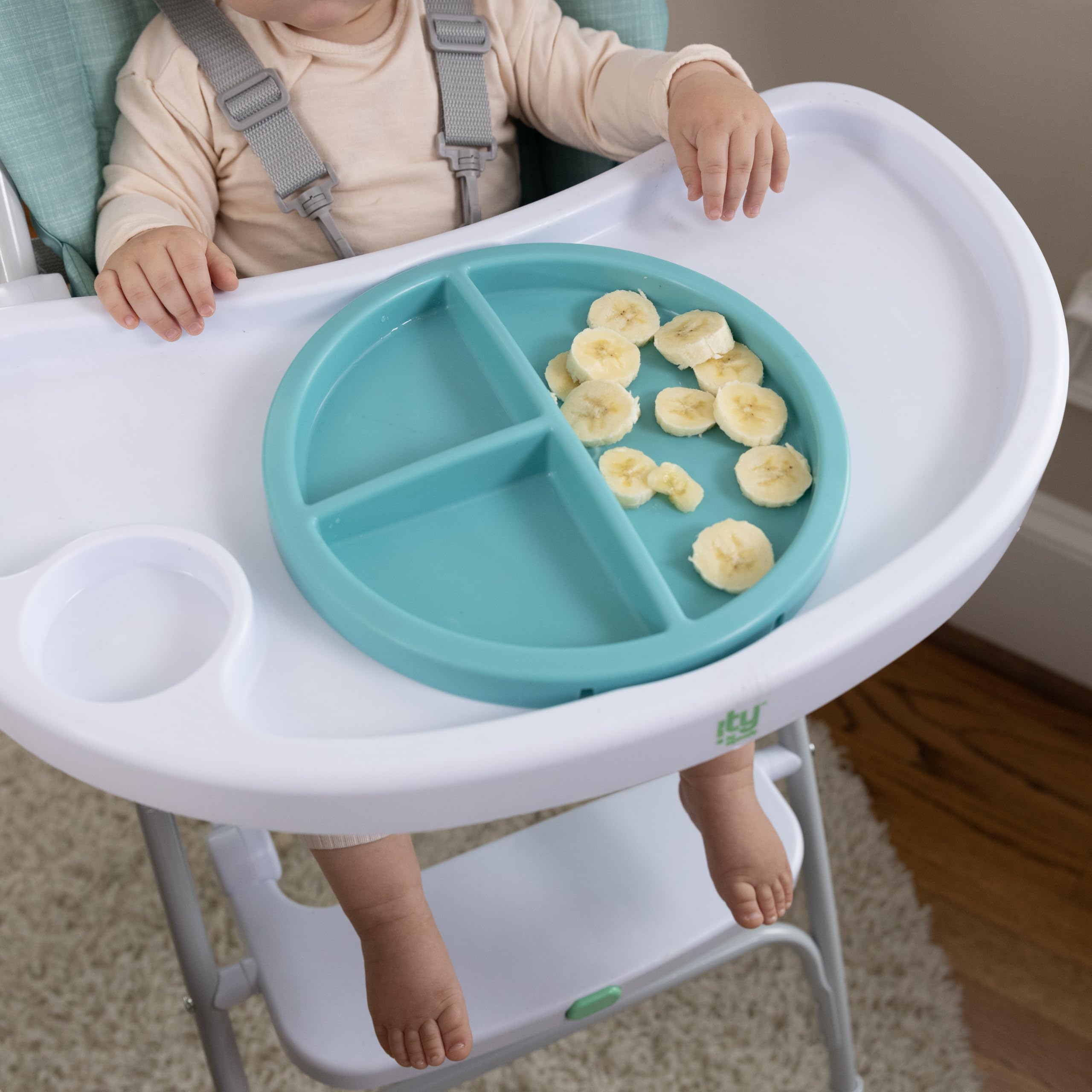 Ingenuity Sun Valley Compact Folding Baby High Chair, Food-Grade Safe Plate, 5-Point Harness, for Ages 6 Months and Up, Unisex - Teal