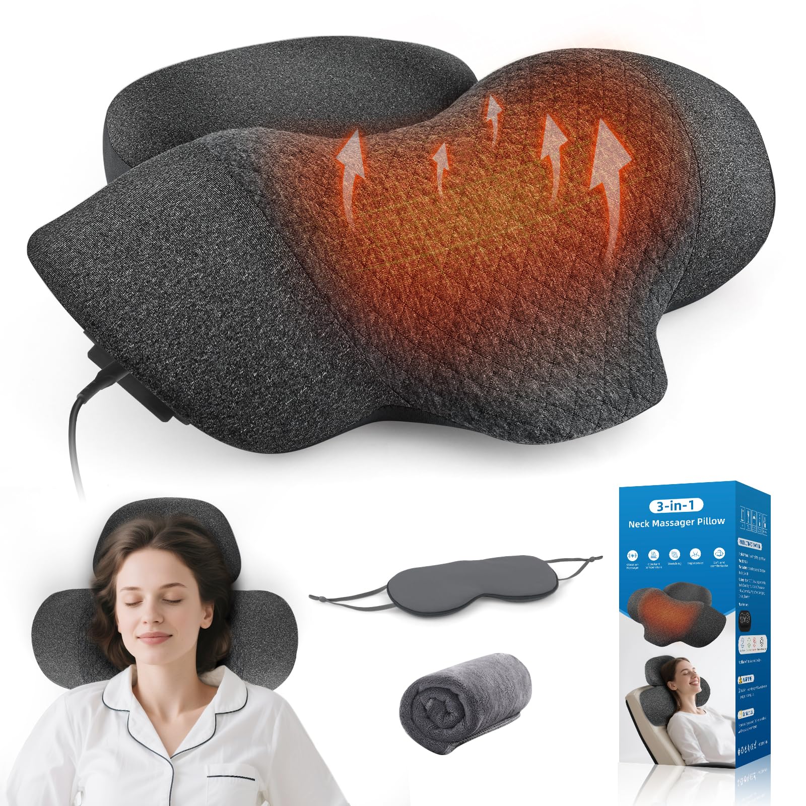 Photo 1 of **FACTORY SEALED** UQHH 3-in-1 Neck Massager Pillow with Heat, Vibration and Cervical Traction, Ergonomic Neck Support Aid and Neck Support Pillow for Pain Relief, Deep Tissue Neck and Shoulder Massager
