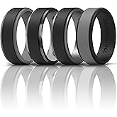 ThunderFit Silicone Wedding Rings for Men, 2 Layers Step Edge 10mm Wide 2.3mm Thick - 1/4/7 Variety Multipack