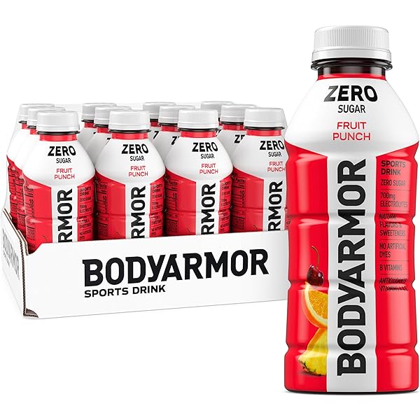 BODYARMOR ZERO SUGAR FRUIT PUNCH, SUGAR FREE SPORTS DRINK – LOW-CALORIE HYDRATION – NATURAL FLAVORS WITH POTASSIUM PACKED ELECTROLYTES, ANTIOXIDANTS, AND B-VITAMINS, 16 FL OZ (PACK OF 12)