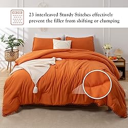 annadaif Burnt Orange Comforter Set Queen Size, Pom