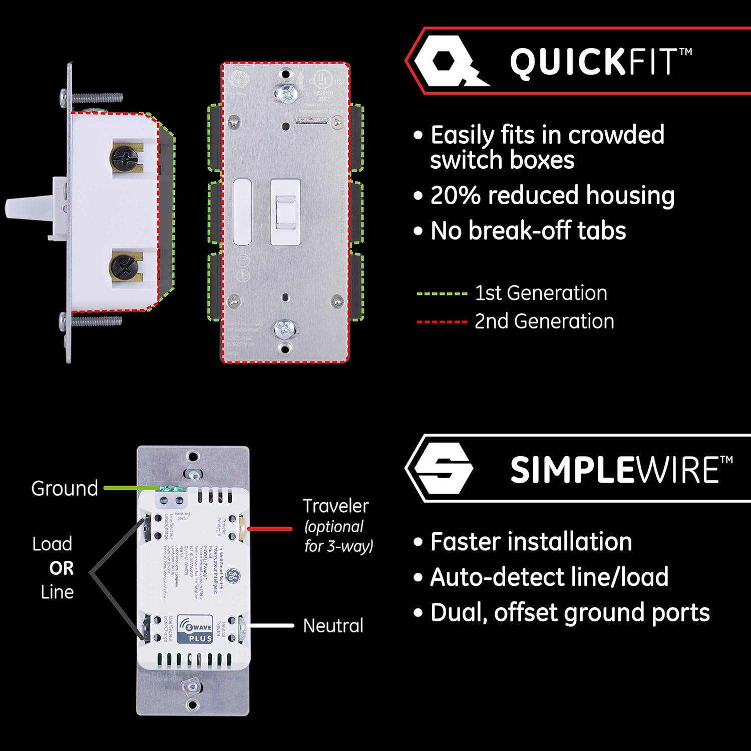 Enbrighten Z-Wave Plus Smart Light Dimmer with QuickFit and SimpleWire, 3-Way Ready, Works with Alexa, Google Assistant, ZWave Hub & Neutral Wire Required, Toggle, 46204 - - 
