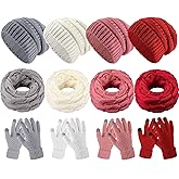 Suhine 16 Pcs Winter Beanie Hat Scarf Gloves Set Women Winter Knitted Hat Circle Scarves Touchscreen Gloves Earmuffs