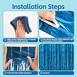 PABUES 3 Pack 3.3 x 6.6 FT Dark Blue Foil Fringe