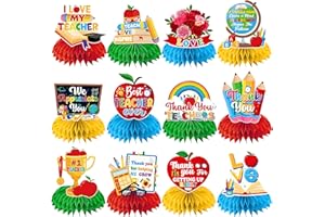 BISWITER 12Pcs Teacher Appreciation Decorations Honeycomb Centerpieces, 3D Double Side Teacher Appreciation Table Centerpieces, Teacher Appreciation Table Decorations, Teacher Appreciation Week Decorations