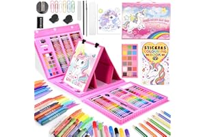 TOYJOLKA Art Supplies,208 PCS Drawing Art Kits with Double Sided Trifold Easel, Crayons, Colored Pencils,Oil Pastels,Watercolor Pens,Markers,Arts and Crafts for Kids Christmas Stocking Stuffers for Kids