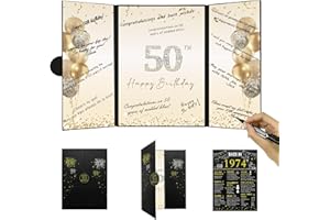 DARUNAXY Black Gold 50th Birthday Party Decorations, Back in 1974 50th Birthday Alternative Signature Guest Book for Men Women Cheers to 50 Years Old Gifts Vintage 1974 50 Birthday Signing Card Board
