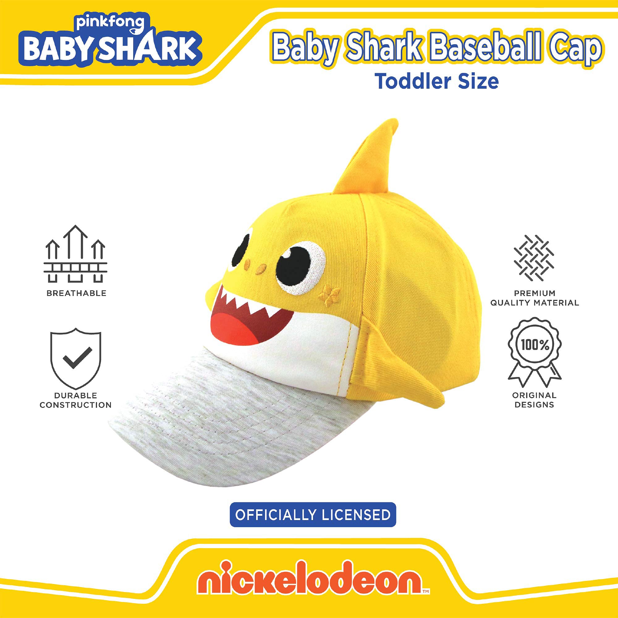 Nickelodeon Boys Baseball Cap, Baby Shark Adjustable Toddler Hat for Ages 2-4