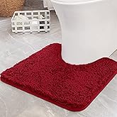 MIULEE Red Toilet Rugs U-Shaped,Soft Absorbent Microfiber Bathroom Rugs Non Slip Quick Dry Fluffy Contour Bath Mats for Toilet Base Bathroom Floor, Machine Washable, 20x20 Inch