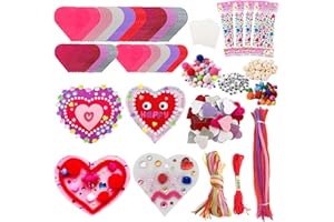 448 Pieces Valentine's Day DIY Felt Heart Craft Set Includes Colorful Large Hearts and Craft Pom-poms Colorful Glitter Self-a