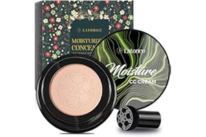 LATORICE Air Cushion CC Cream BB Cream, Mushroom Head Foundation, Moisturizing Concealer, Bright Makeup Base Long Lasting with Mushroom Makeup Sponge (Romantic)