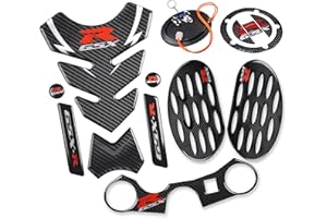 REVSOSTAR Real Carbon Look Gas Cap, Tank Pad, Triple Tree Front End Upper Top Clamp Decal Stickers,Tank Protector with Keychain for GSXR 600 GSXR 750 GSXR 1000 K6 K7 K8 K9 L1 2006-2017, 6Pcs Per Set