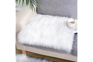 Noahas Faux Fur Sheepskin Silky Seat Cushion Home Decor Long Wool Area Rugs Carpet Soft Fluffy Plush Pads Universal Fit for Home Office Restaurant Chair, 1.6ft x 1.6ft, White, 1 Pack