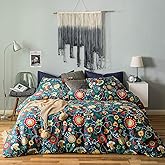 SUSYBAO Flower Duvet Cover King 100% Cotton Plant Floral Duvet Cover Set 3 Pieces 1 Colorful Sunflowers Patterned Duvet Cover with Zipper Ties 2 Pillowcases Luxury Soft Leaf Sunflower Bedding Set