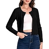 Women's Cropped Lightweight Knit Cardigan Long Sleeve Open Front Button Down Cardigan Sweaters Crew Neck Sweater Shrug